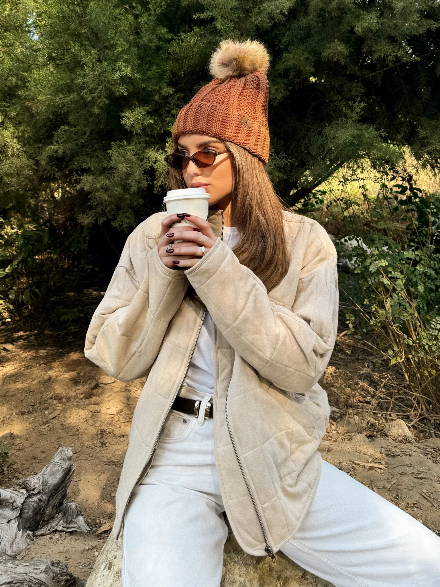 Holland Quilted Zip Up Jacket in Bone - Final Sale - Image 4
