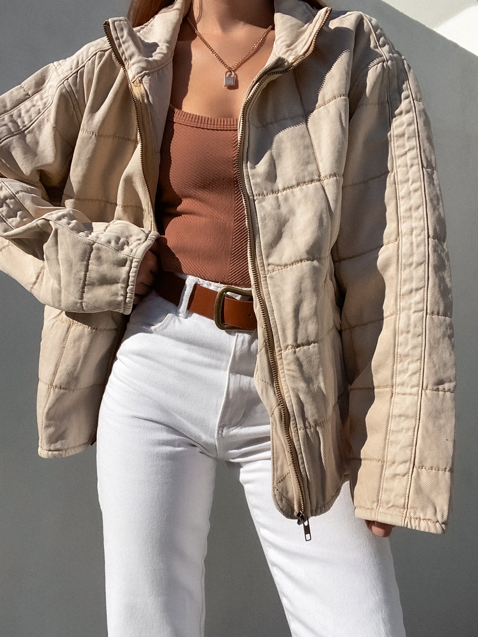 Holland Quilted Zip Up Jacket in Bone - Final Sale - Image 7