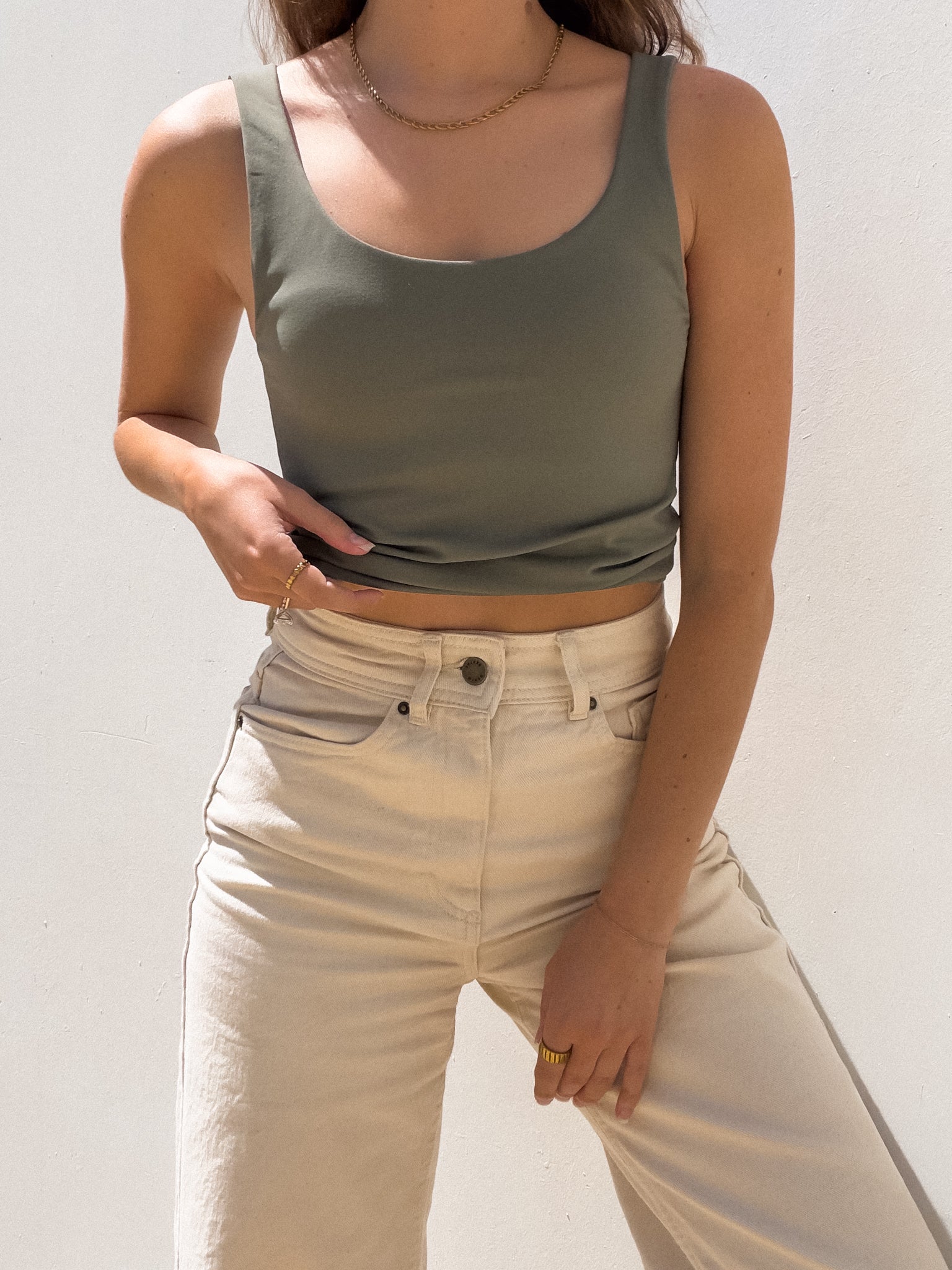 Island Vibe Crop Tank in Olive - Image 2