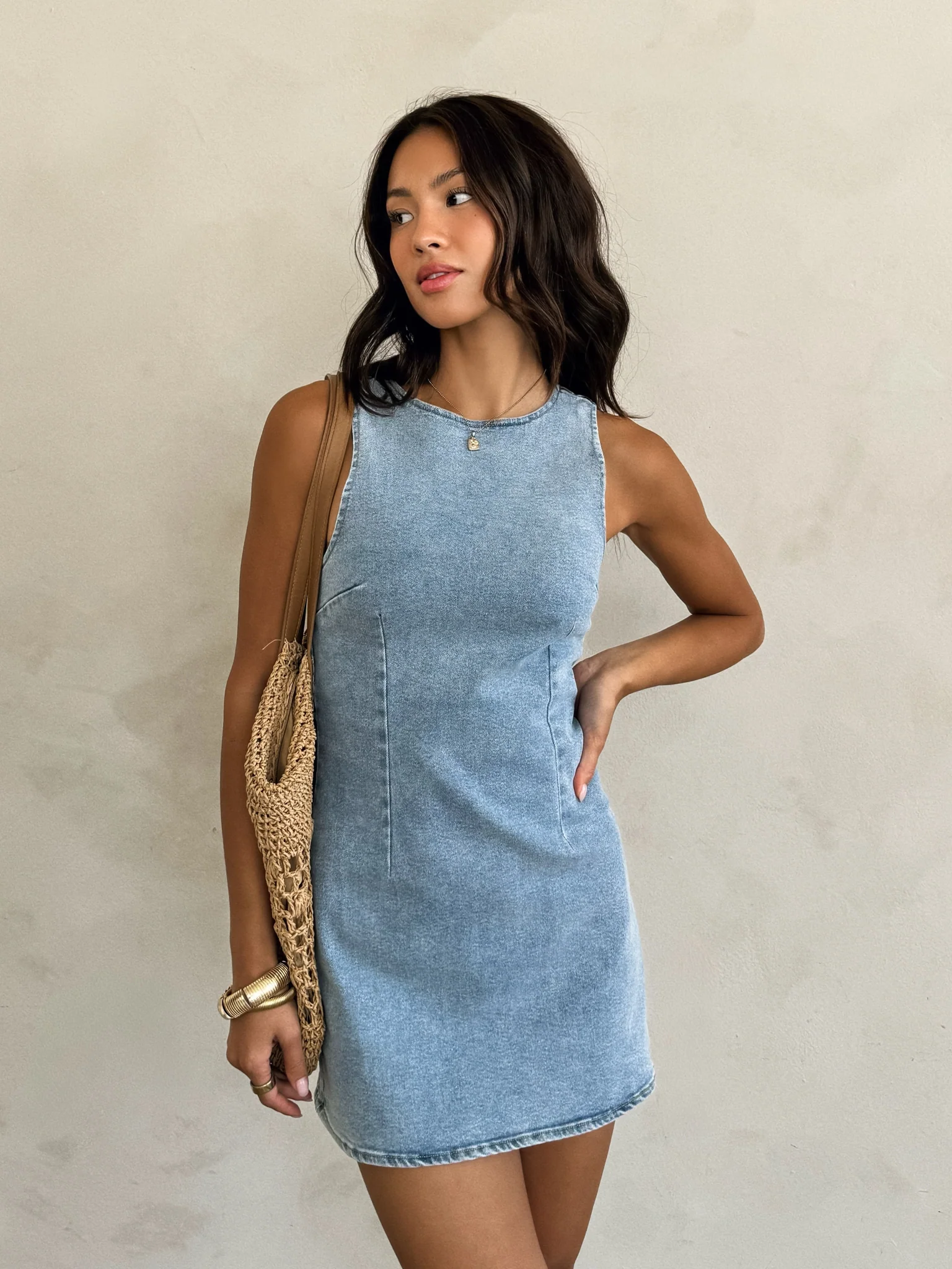 Darcy Mini Dress in Denim - Image 3