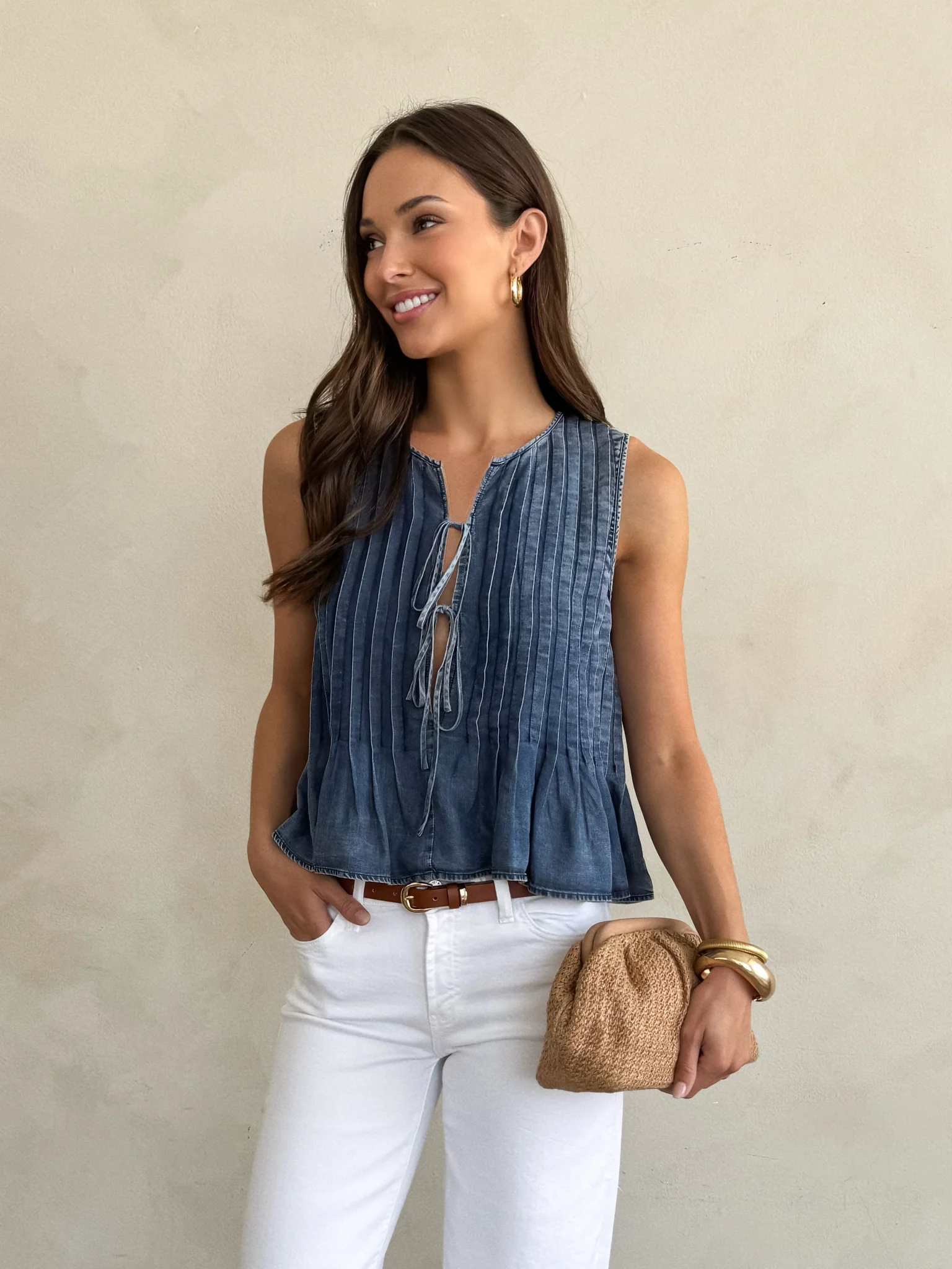 Brinley Pleated Denim Top
