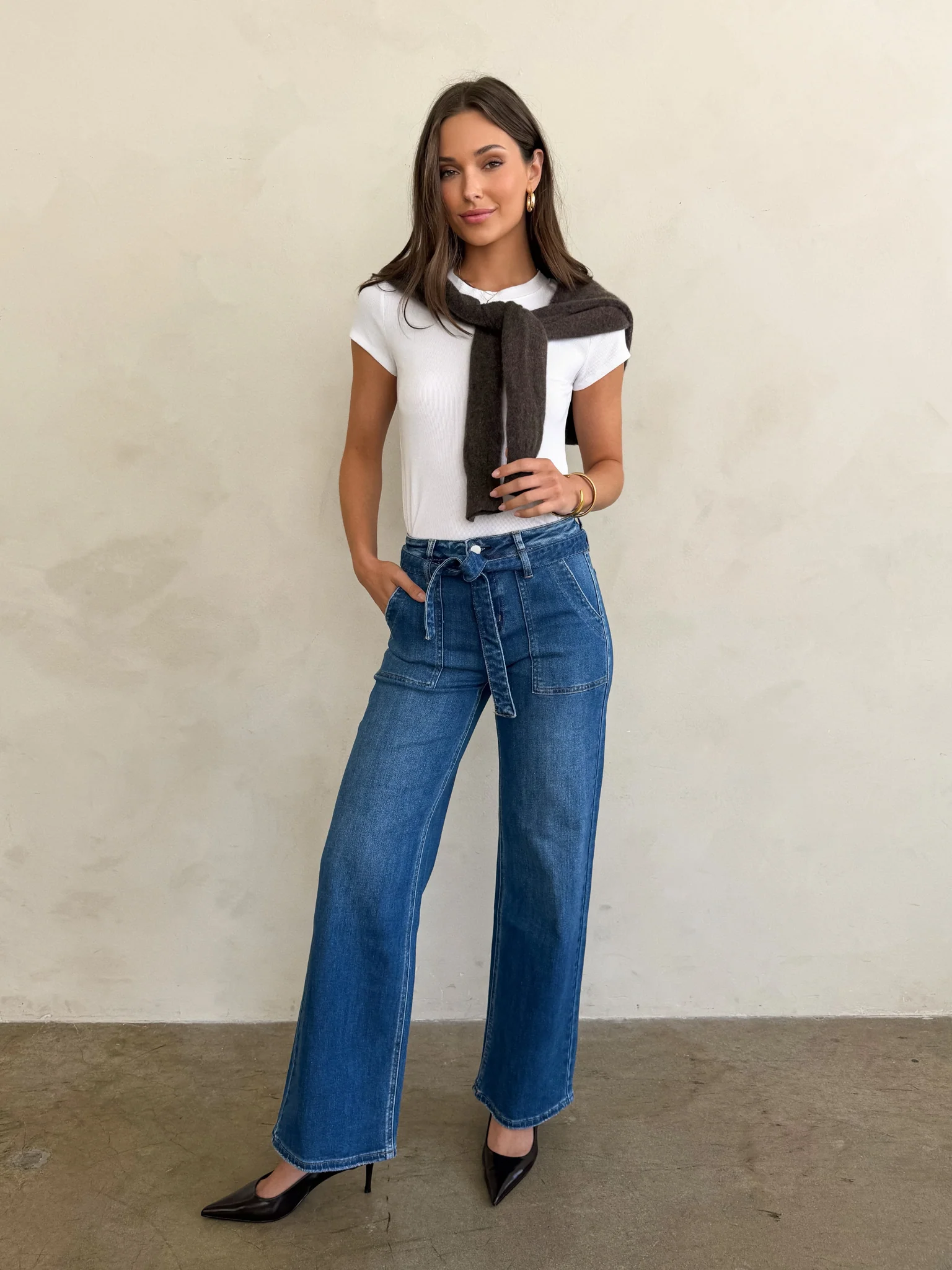 Press Rewind Waist Tie Jeans